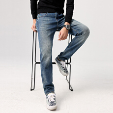批发2025高端潮牌刺绣牛仔男秋冬季修身小直筒经典蓝色微弹力舒适长裤