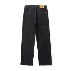 批发重磅拼接压花拉链牛仔裤男士宽松直筒裤子潮流百搭秋冬季工装长裤