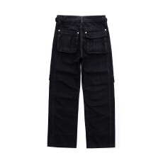 批发多口袋痞帅牛仔裤男士阔腿直筒宽松拖地裤黑色潮牌休闲工装裤长裤