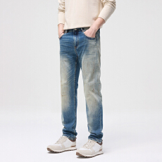 批发2025年新款秋冬修身版新款复古牛仔裤男潮牌刺绣弹力休闲<b class='q'>裤子</b>