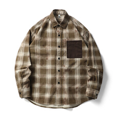 批发黑舰队复调织理复古拼接格子长袖<b class='q'>衬衫</b><b class='q'>男</b>秋季美式潮牌宽松<b class='q'>衬衣</b>