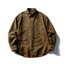 批发黑舰队春季复古炒洗做旧豹纹长袖<b class='q'>衬衫</b>男女潮牌高街休闲宽松<b class='q'>衬衣</b>