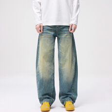 高端宽松直筒牛仔裤男春夏2026新款潮牌复古美式高街休闲阔腿裤子