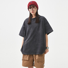 批发黑舰队<b class='q'>潮牌</b>夏季新款纯色水洗做旧复古短袖<b class='q'>T</b><b class='q'>恤</b>纯棉宽松男女
