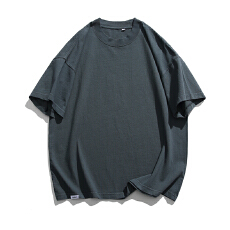 批发黑舰队夏季复古重磅纯色圆领T恤男休闲宽松纯棉短袖打底衫t恤