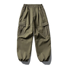 批发黑舰队户外机能防水软壳冲锋裤男潮牌运动纯色休闲束脚工装裤