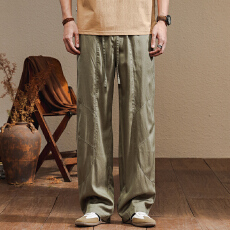 批发超舒适天丝棉麻休闲裤男春夏新款男士简约宽松通勤透气<b class='q'>亚麻</b>直筒裤