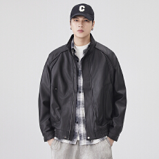 批发春秋常规款黑色PU皮衣外套男美式复古痞帅立领机车服皮夹克潮黑色