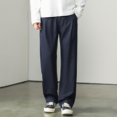 批发2025款肌理感竹节纹直筒休闲裤男秋季新款宽松垂坠感百搭轻奢长裤