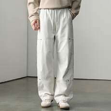 批发2025款纯棉休闲裤男士松紧腰宽松直筒裤复古工装百搭长裤子潮流