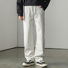 批发2025款男士纯色休闲裤宽松直筒裤百搭系带松紧腰时尚潮流长裤子男