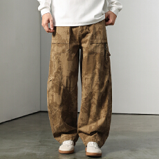 批发2025款美式迷彩工装裤子男士秋冬季百搭潮流宽松休闲阔腿弯刀裤