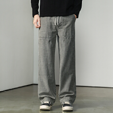 批发2025秋季美式休闲做旧水洗复古灰绿色工装男直筒宽松抽绳裤