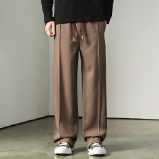 批发2025款质感竖纹松紧腰抽绳休闲卫裤秋冬季潮牌宽松直筒加绒长裤子