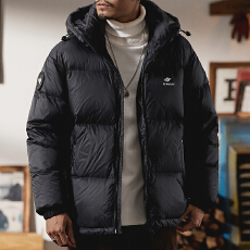 批发高端90%鸭绒美式男士羽绒服宽松大码秋冬保暖面包服连帽棉服外套