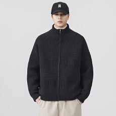 批发高端美式开衫双拉链针织羽绒服男士秋<b class='q'>冬</b>慵懒风保暖休闲毛衣外套男