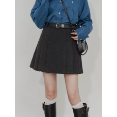 批发有货   灰色毛呢百褶半身裙女秋冬韩版高腰显瘦<b class='q'>百搭</b>A字防走光短裙