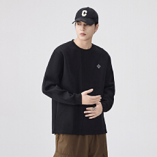 批发390g重磅厚款拼接长袖T恤男秋季新款美式休闲大码内搭打底衫