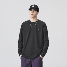 批发基础圆领长袖t恤男士宽松上衣纯色打底衫