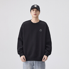 批发2025新款黑色美式复古圆领宽松卫衣男春秋季休闲纯色内搭上衣