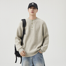 批发2025秋冬男士慵懒宽松长袖纽扣立领毛线衣