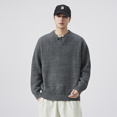 批发男士极简针织亨利领毛衣男冬季宽松保暖针织衫休闲打底衫秋冬