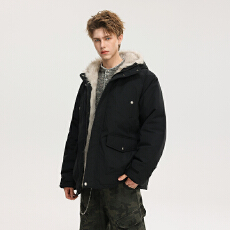 批发多口袋撞色毛领工装棉衣男款2025冬季宽松百搭加厚保暖外套