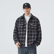 批发冬季潮流个性韩版翻领冬季新品格纹长袖<b class='q'>衬衫</b>百搭宽松保暖棉衣外套