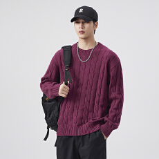 批发复古重磅绵羊毛保暖毛衣男冬季潮牌绞花内搭潮流针织羊毛衫男