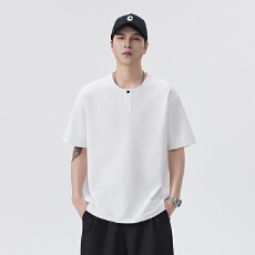 男士夏季感亨利领上衣白色美式短袖t恤男款2026新款简约男装