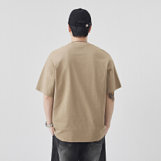 极简风纯棉圆领短袖男夏季宽松休闲纯色套头T恤潮牌舒适半袖上衣