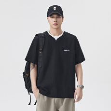 假两件撞色短袖2026夏季款纯色宽松舒适休闲套头短袖t恤男