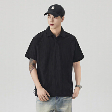 休闲短袖Polo男款夏季老钱风宽松翻领商务凉感 黑色T恤