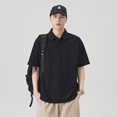 灰色美式polo衫男短袖夏季感痞帅男装衬衫领五分袖t恤潮