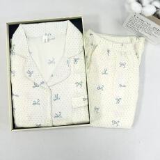 批发KKH 抖音直播小红书爆款全棉棉纱<b class='q'>睡衣</b>女翻领长袖长裤套装