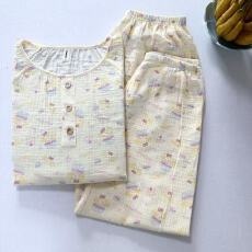 批发KKH抖音直播小红书爆款全棉棉纱<b class='q'>睡衣</b>女圆领长袖长裤套装