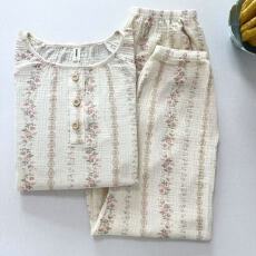 批发KKH抖音直播小红书爆款全棉棉纱<b class='q'>睡衣</b>女圆领长袖长裤套装