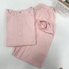 批发KKH 抖音直播小红书爆款全棉棉纱<b class='q'>睡衣</b>女圆领长袖长裤套装