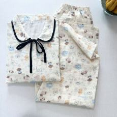 批发KKH 抖音直播小红书爆款平纹棉纱<b class='q'>睡衣</b>女翻领长袖长裤套装