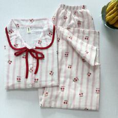 批发KKH 抖音直播小红书爆款平纹棉纱<b class='q'>睡衣</b>女翻领长袖长裤套装