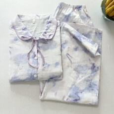 批发KKH 抖音直播小红书爆款平纹棉纱<b class='q'>睡衣</b>女翻领长袖长裤套装