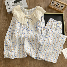 批发KKH2601 抖音直播小红书爆款云朵棉<b class='q'>睡衣</b>女花边娃娃领长袖长裤套装