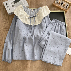 批发KKH2603#抖音直播小红书爆款云朵棉<b class='q'>睡衣</b>女花边娃娃领长袖长裤套装