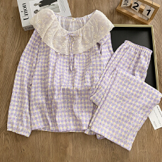 批发KKH2604#抖音直播小红书爆款云朵棉<b class='q'>睡衣</b>女花边娃娃领长袖长裤套装