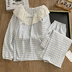 批发KKH2605#抖音直播小红书爆款云朵棉<b class='q'>睡衣</b>女花边娃娃领长袖长裤套装