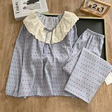 批发KKH2606#抖音直播小红书爆款云朵棉<b class='q'>睡衣</b>女花边娃娃领长袖长裤套装