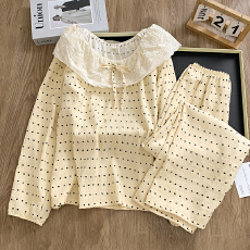 批发KKH2607#抖音直播小红书爆款云朵棉<b class='q'>睡衣</b>女花边娃娃领长袖长裤套装