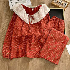 批发KKH2608#抖音直播小红书爆款云朵棉<b class='q'>睡衣</b>女花边娃娃领长袖长裤套装