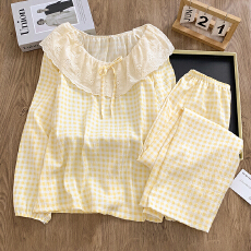 批发KKH2609#抖音直播小红书爆款云朵棉<b class='q'>睡衣</b>女花边娃娃领长袖长裤套装