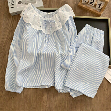 批发KKH2611#抖音直播小红书爆款云朵棉<b class='q'>睡衣</b>女花边娃娃领长袖长裤套装